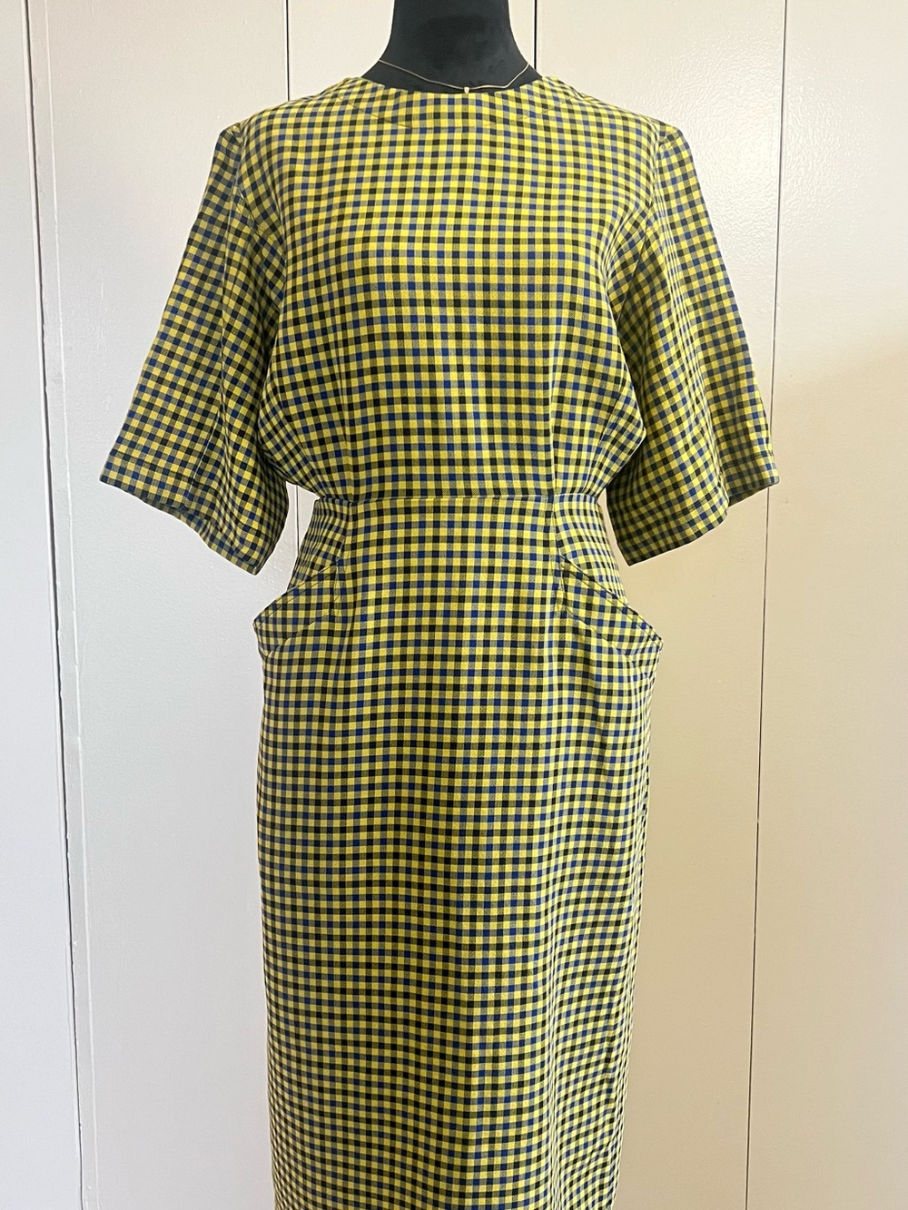 Derek Lam Yellow and Navy Gingham Midi Dress 🔥🔥